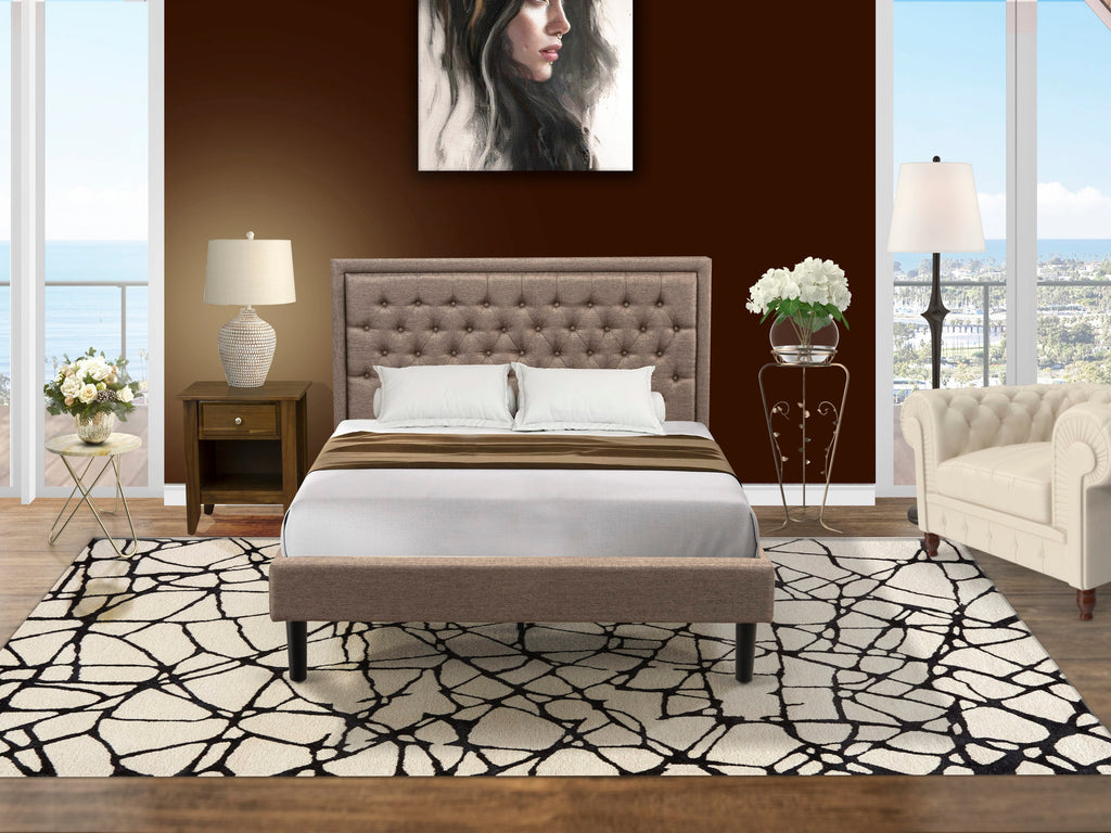 KD16Q-MDCF2 Modern Queen Bed Set with Tufted Headboard and Stylish Nightstand, Black Legs
