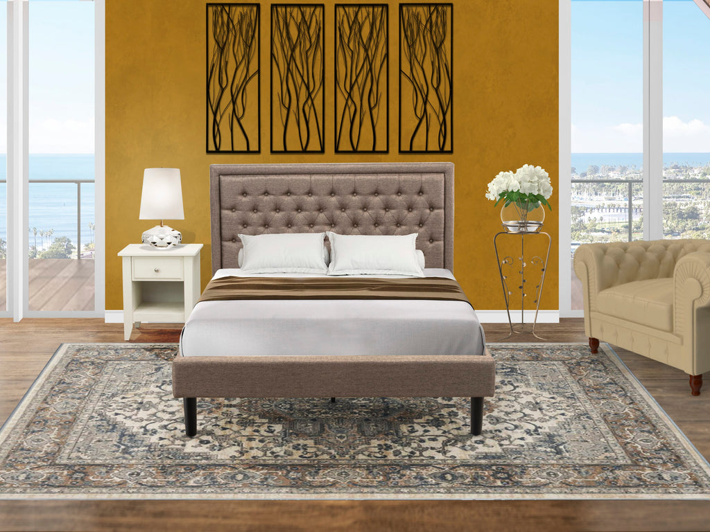 KD16Q-YGGIY 2-Piece Bedroom Ensemble Queen Bed with Khaki Tufted Headboard & Black-Legged Nightstand with Wood Drawer