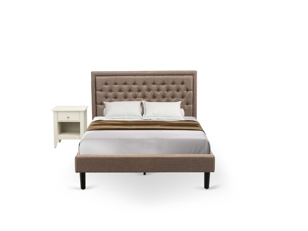 KD16Q-YGGIY 2-Piece Bedroom Ensemble Queen Bed with Khaki Tufted Headboard & Black-Legged Nightstand with Wood Drawer