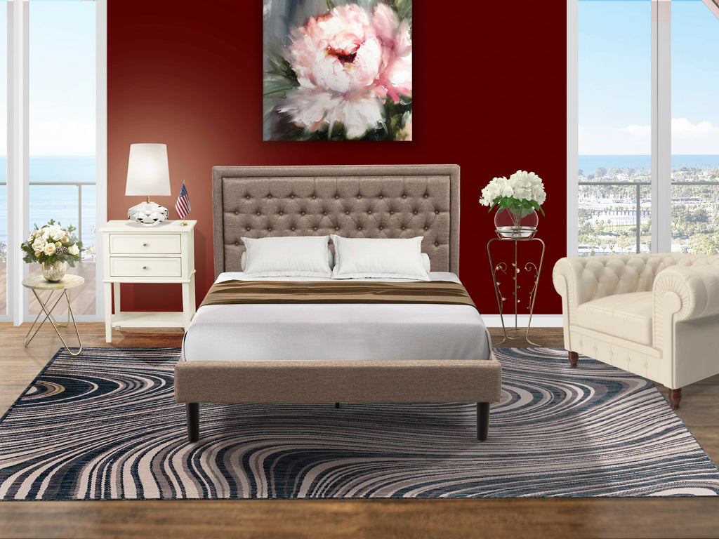 KD16Q-82OAH Elegant Queen Bedroom Suite Khaki Upholstered Bed and Black Nightstand with Drawer