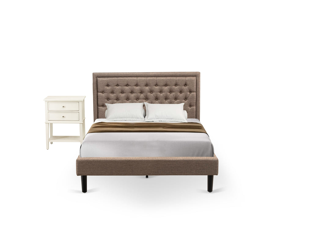 KD16Q-82OAH Elegant Queen Bedroom Suite Khaki Upholstered Bed and Black Nightstand with Drawer