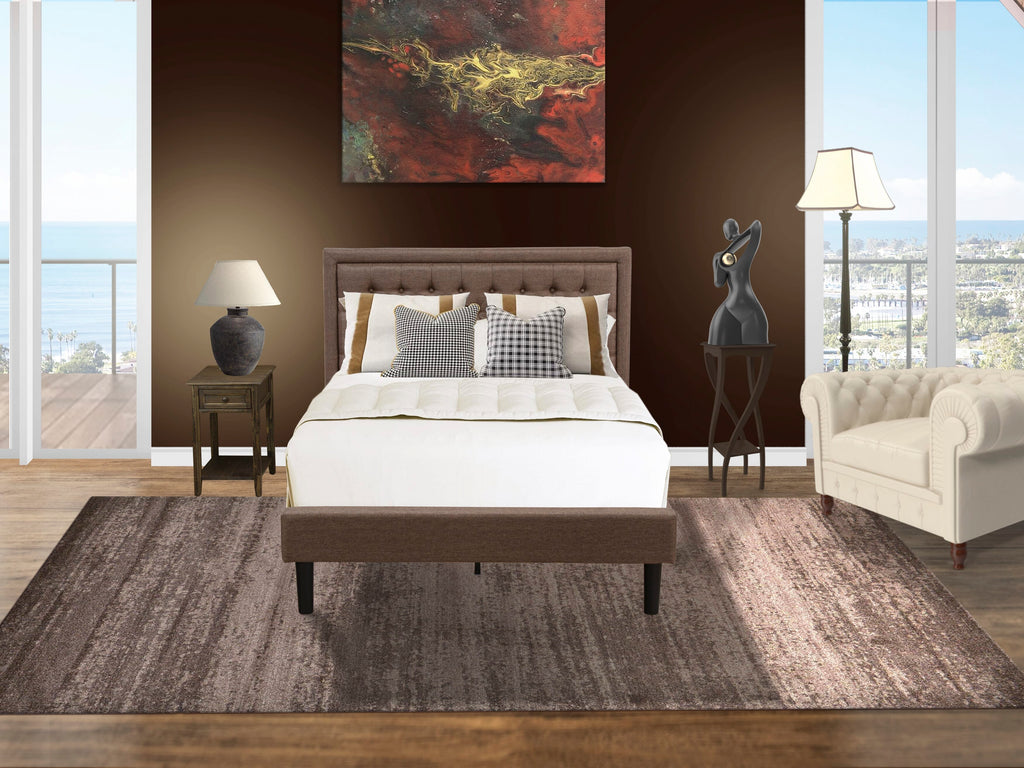 KD18F-18L46 Modern Bedroom Collection Full Bed with Brown Linen Upholstery and Matching Nightstand with Sleek Black Legs