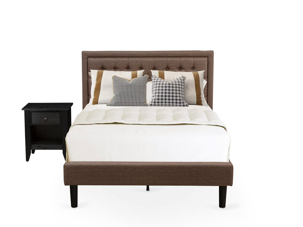 KD18F-18L46 Modern Bedroom Collection Full Bed with Brown Linen Upholstery and Matching Nightstand with Sleek Black Legs