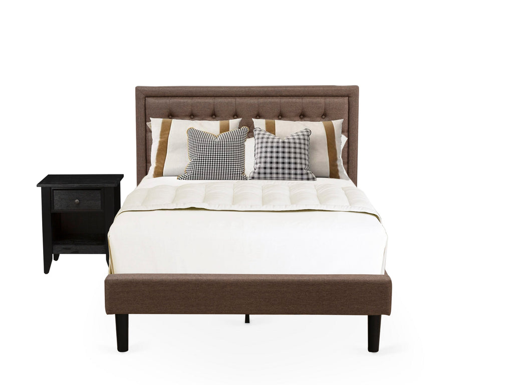 KD18F-XJB80 Bedroom Duo Elegant Upholstered Full Platform Bed & Wooden Nightstand Ensemble