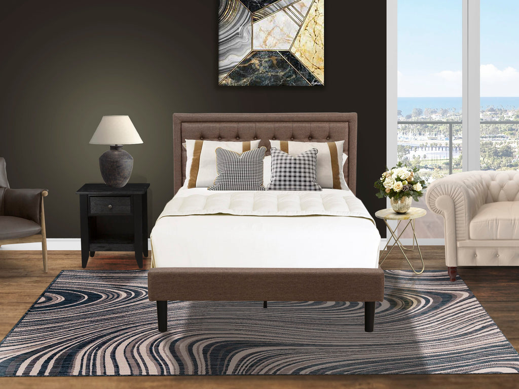 KD18F-XJB80 Bedroom Duo Elegant Upholstered Full Platform Bed & Wooden Nightstand Ensemble