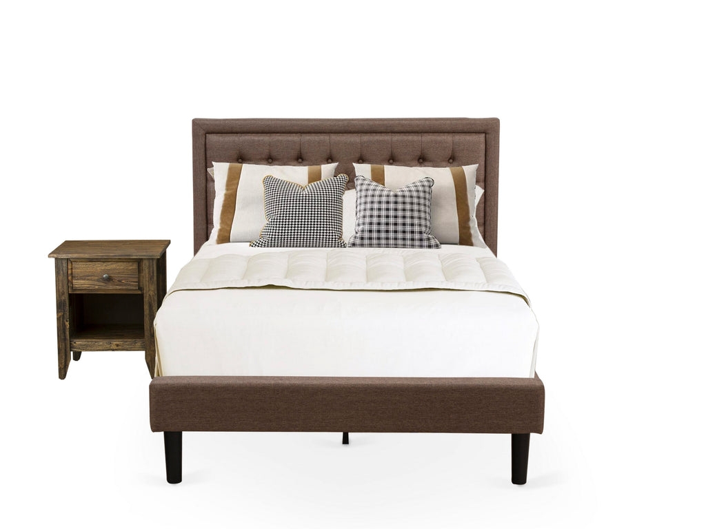 KD18F-1CJGN Stylish Bedroom Ensemble Full Fabric Bed Frame with Black Leg Nightstand Accent