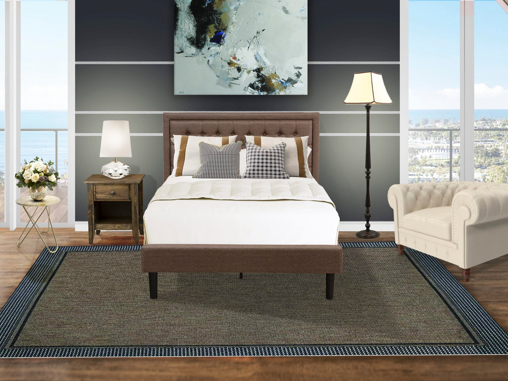 KD18F-1CJGN Stylish Bedroom Ensemble Full Fabric Bed Frame with Black Leg Nightstand Accent