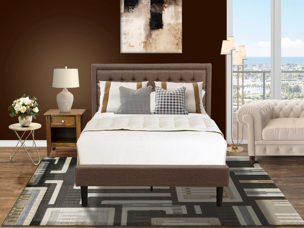 KD18F-Z4G2I Charming Bedroom Furnishing Duo - Padded Full Bed Frame with Elegant Brown Fabric and Tufted Headboard Paired with Stylish Nightstand with Drawer