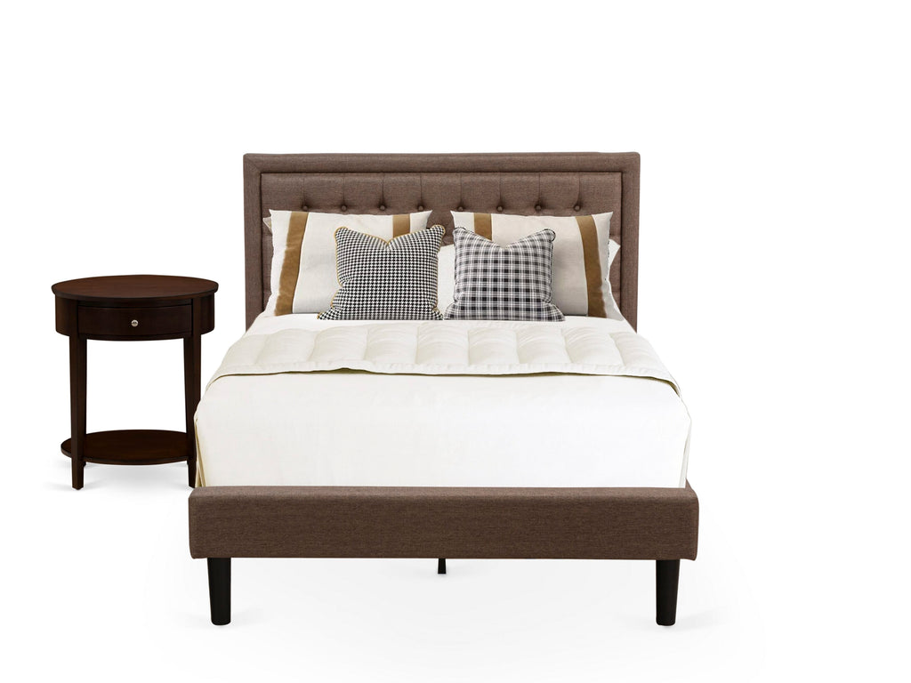 KD18F-5VNOE 2 Piece Bedroom Suite Full-Size Bed Set with Padded Button Tufted Headboard and Night Stand with Black Leg Finish