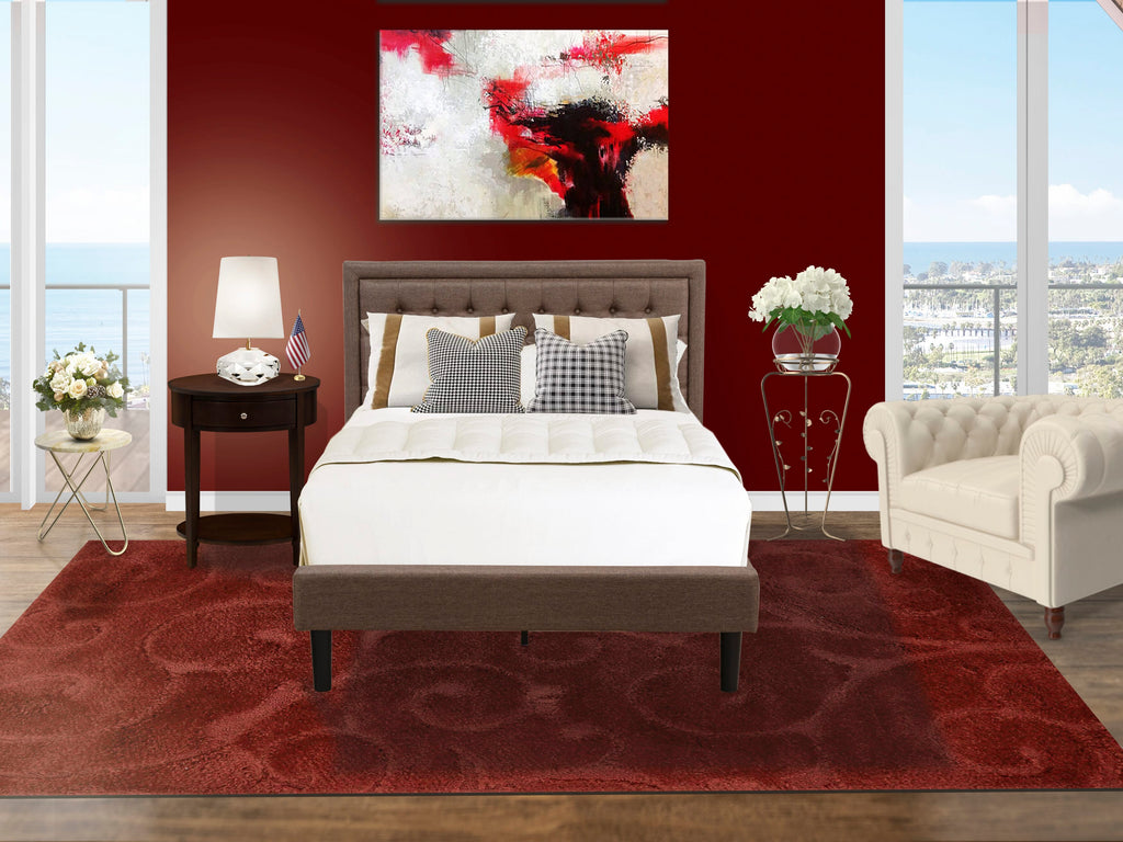 KD18F-5VNOE 2 Piece Bedroom Suite Full-Size Bed Set with Padded Button Tufted Headboard and Night Stand with Black Leg Finish