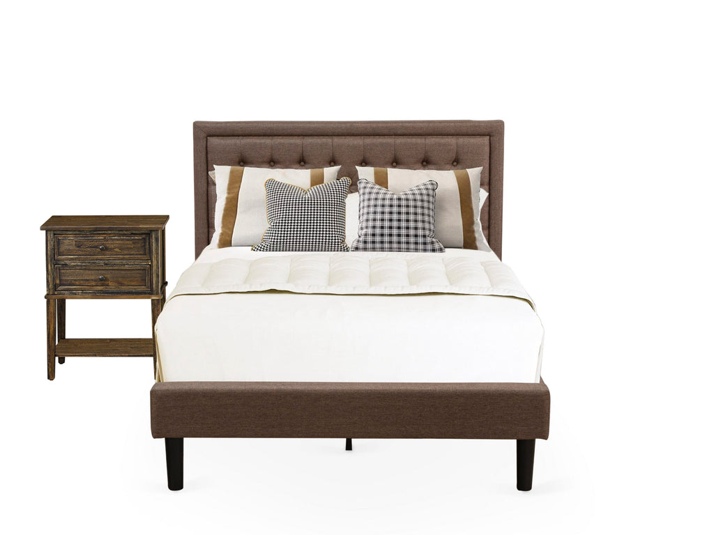 KD18F-RPA1H 2-Piece Set Chic Brown Linen Bed Frame with Button Detail & Matching Nightstand