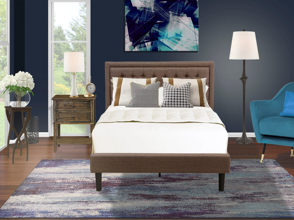 KD18F-RPA1H 2-Piece Set Chic Brown Linen Bed Frame with Button Detail & Matching Nightstand