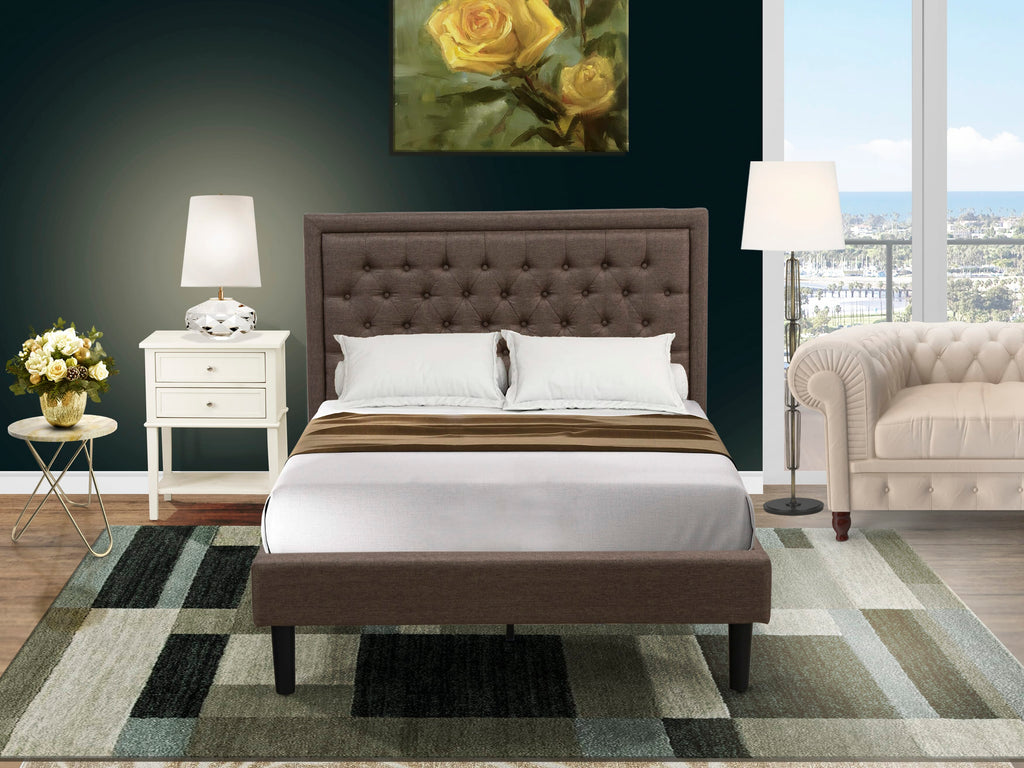 KD18F-3BR0Q Complete Full Bed Combo - Cozy Brown Linen Bed Frame with Tufted Headboard and Stylish Black Night Stand