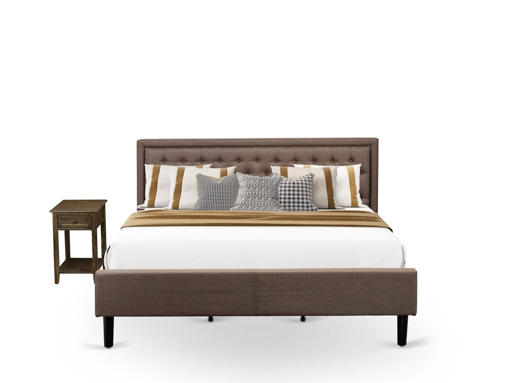 KD18K-ETEHW Deluxe 2-Piece King Set with Brown Upholstered Bed Frame & Mid-Century Side Table