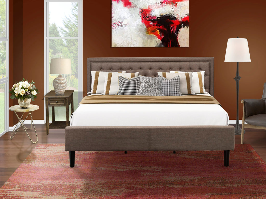 KD18K-ETEHW Deluxe 2-Piece King Set with Brown Upholstered Bed Frame & Mid-Century Side Table