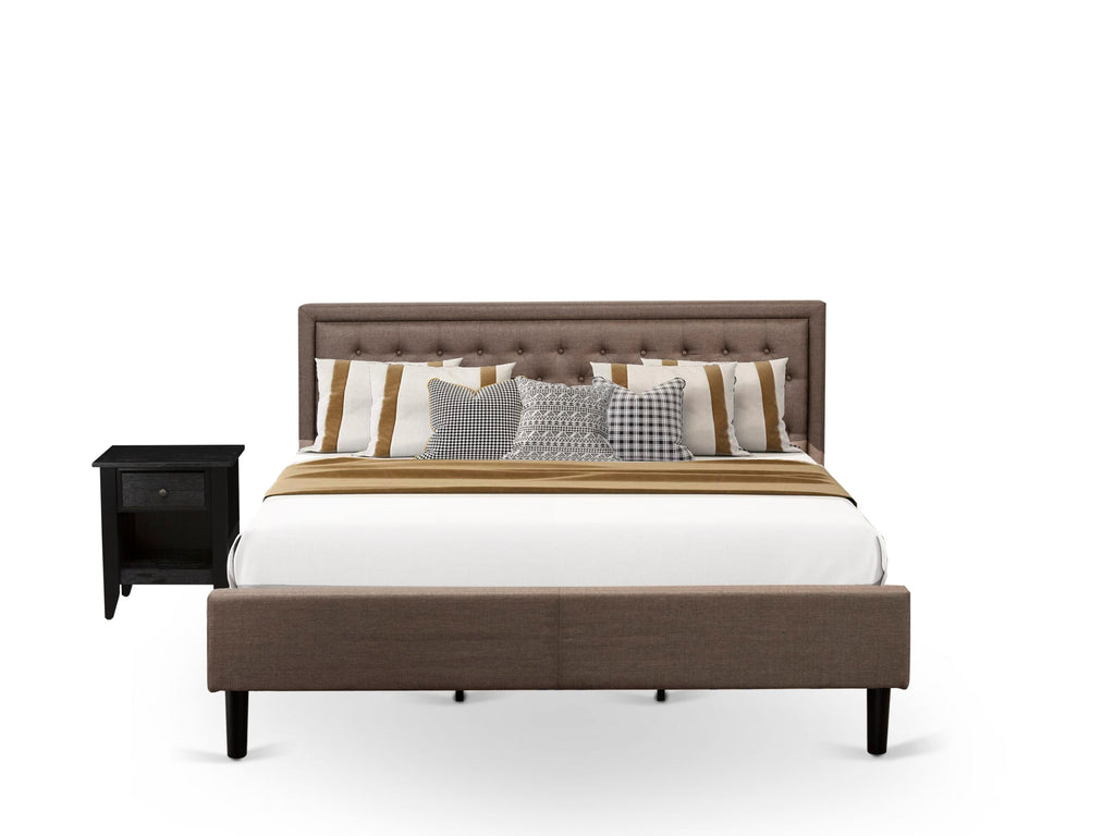 KD18K-GVZJI King Size Bed and Nightstand Duo Set in Brown and Black with Tufted Upholstery
