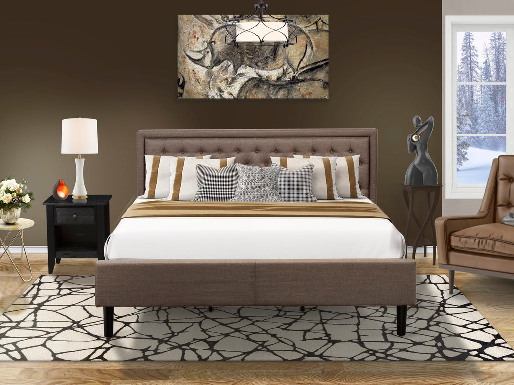 KD18K-GVZJI King Size Bed and Nightstand Duo Set in Brown and Black with Tufted Upholstery