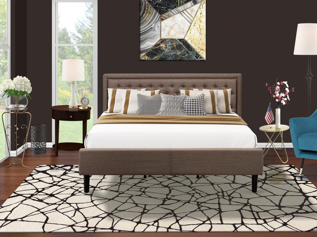 KD18K-9FIXS King Bedroom Duo Platform Bed in Brown Linen and Nightstand with Drawer