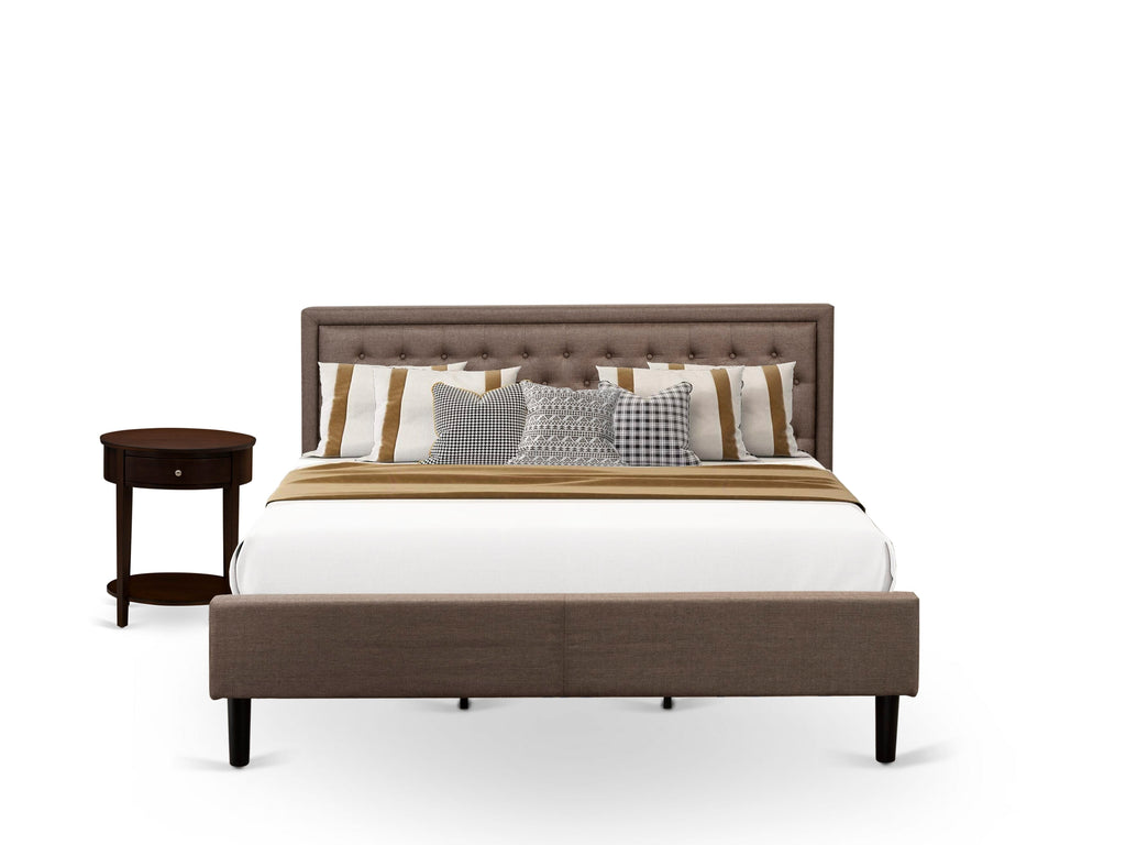 KD18K-9FIXS King Bedroom Duo Platform Bed in Brown Linen and Nightstand with Drawer