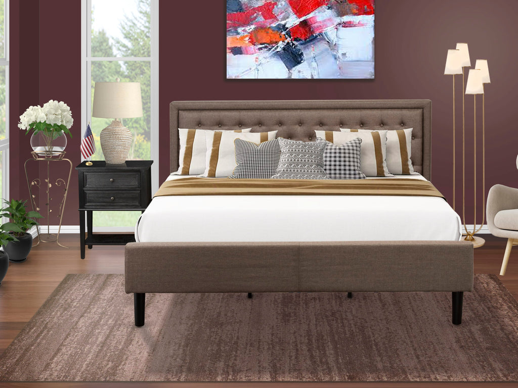 KD18K-QAP8Q Stylish 2 Piece Wood Bed Ensemble with Fabric-Upholstered Frame and Nightstand