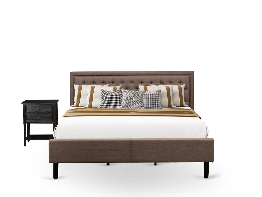 KD18K-QAP8Q Stylish 2 Piece Wood Bed Ensemble with Fabric-Upholstered Frame and Nightstand