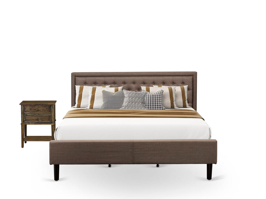 KD18K-YMH6I Inviting 2 Pc Bedroom Collection Upholstered Bed Frame with Chic Tufted Headboard - Stylish Night Stand with Black Legs