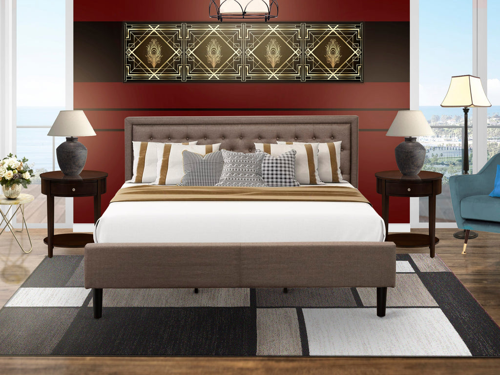 KD18K-Z94EX 3-Piece Bedroom Ensemble Bed Frame with Tufted Headboard & Two Night Stands with Drawer Finish