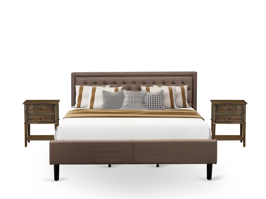 KD18K-OMB7Q Luxuriously Upholstered King Platform Bed Set with Chic Night Stands and Elegant Headboard
