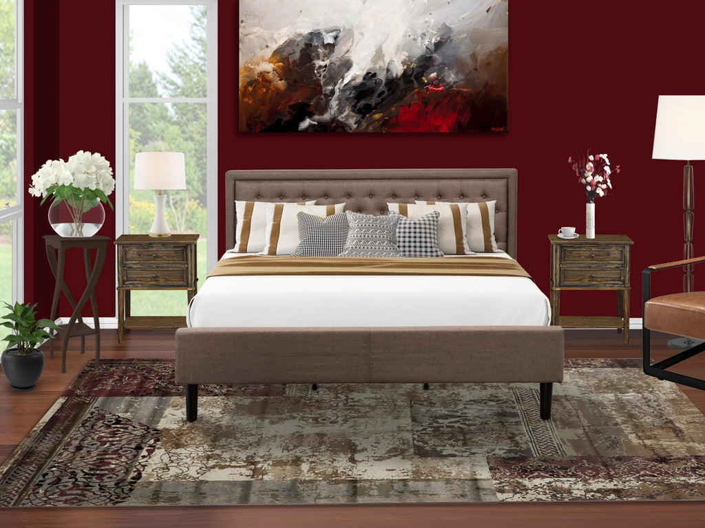 KD18K-OMB7Q Luxuriously Upholstered King Platform Bed Set with Chic Night Stands and Elegant Headboard