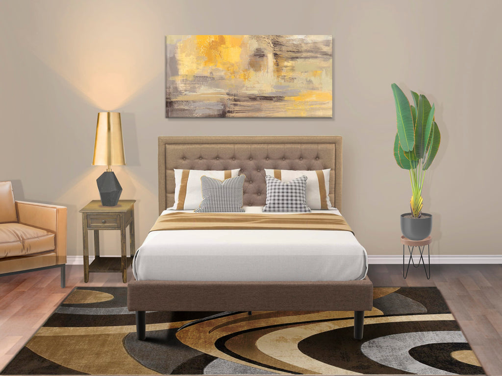 KD18Q-OVRWL Ensemble Elegant Queen Bed with Tufted Headboard and Chic Wooden Nightstand Set