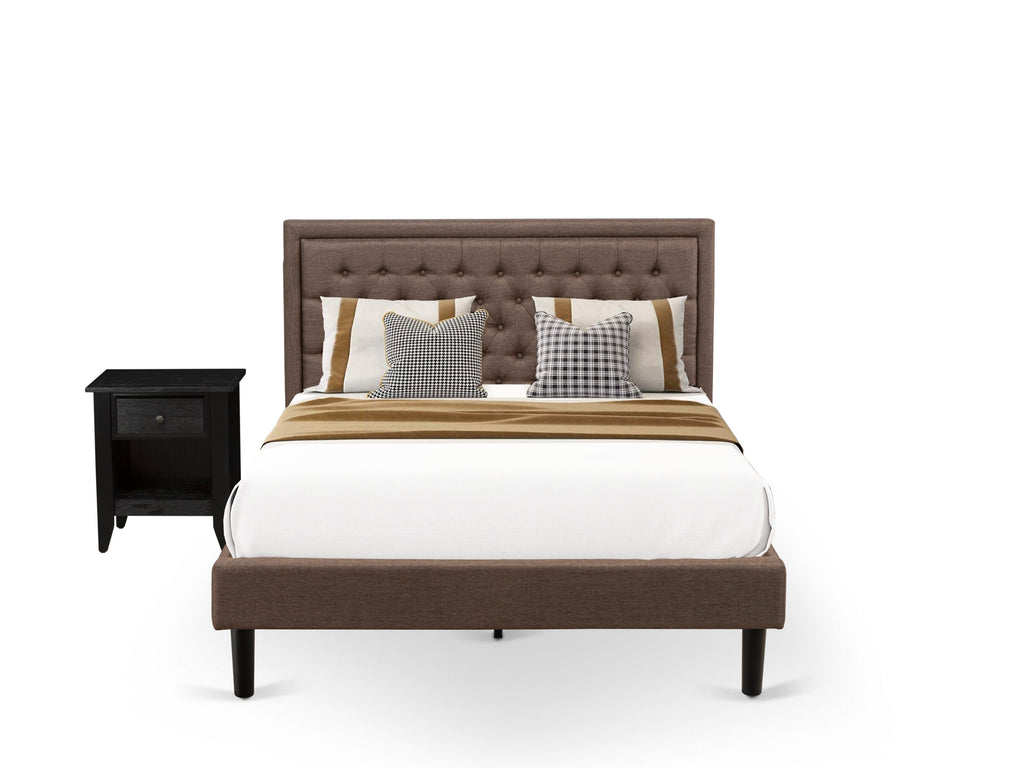 KD18Q-379IL Queen Bedroom Ensemble Wood Bed, Linen Padded Headboard & Nightstand Combo with Black Leg Finish