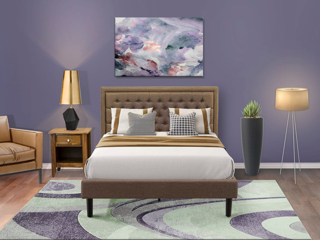 KD18Q-49TDZ Bedroom Duo Queen Frame & Nightstand with Brown Tufted-Light Bed, Black-Base Accent Drawer