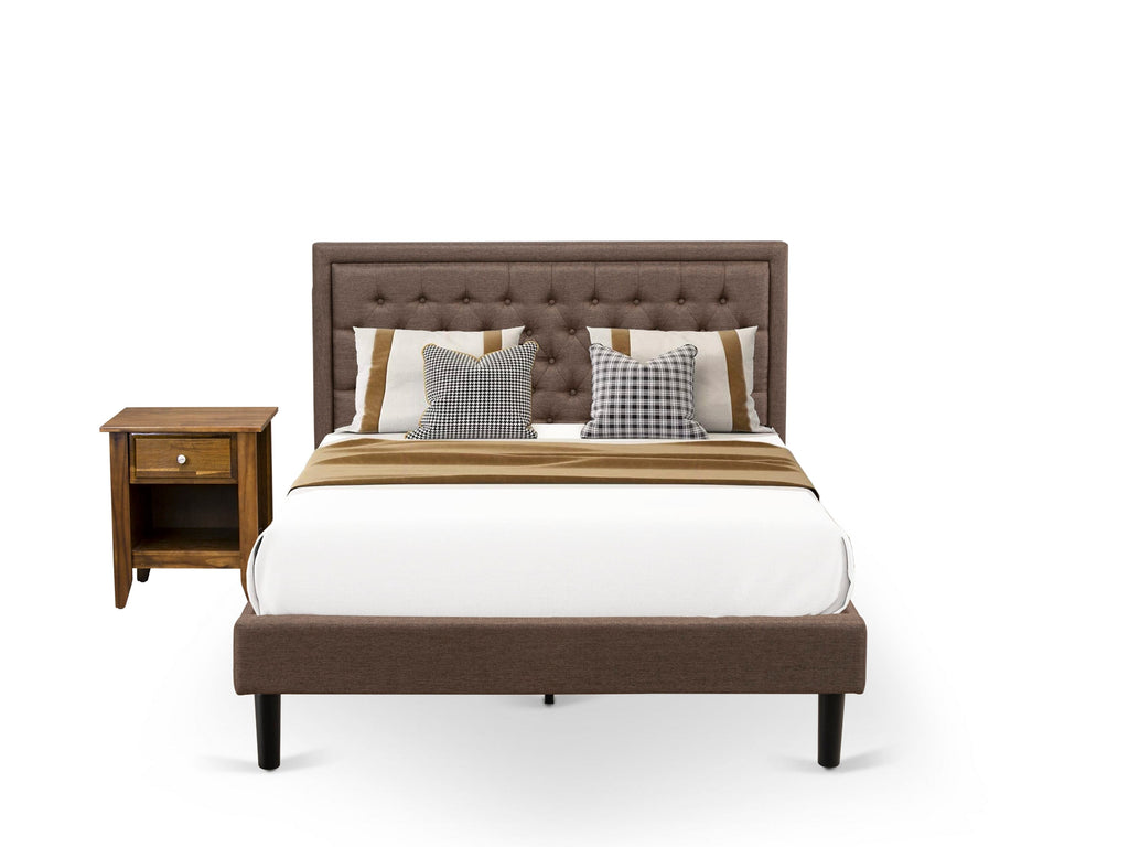 KD18Q-49TDZ Bedroom Duo Queen Frame & Nightstand with Brown Tufted-Light Bed, Black-Base Accent Drawer