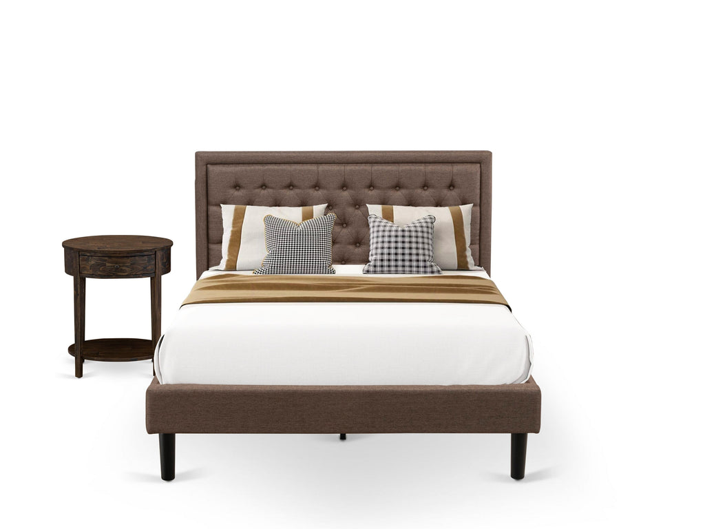 KD18Q-G4TJD 2 Pc Queen Bedroom Set - Brown Linen Tufted Bed Frame & Wooden Nightstand with Black Finish Legs