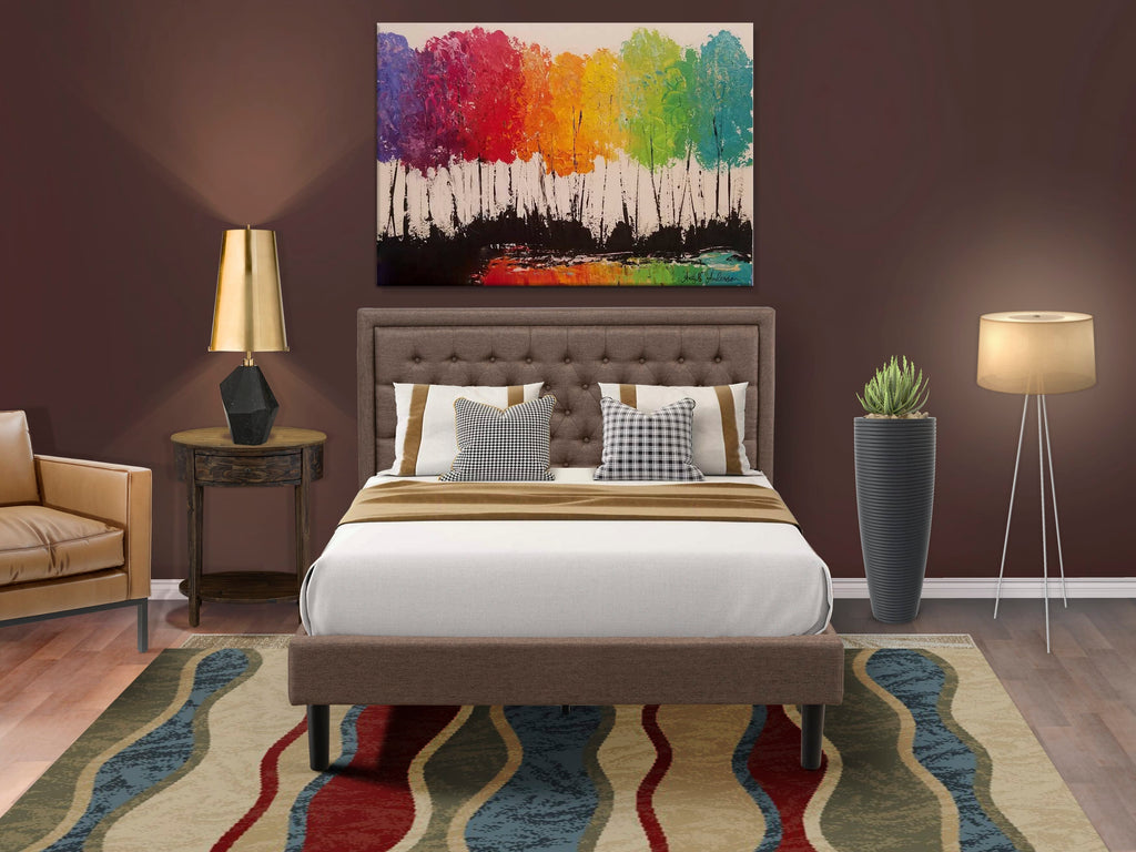 KD18Q-G4TJD 2 Pc Queen Bedroom Set - Brown Linen Tufted Bed Frame & Wooden Nightstand with Black Finish Legs