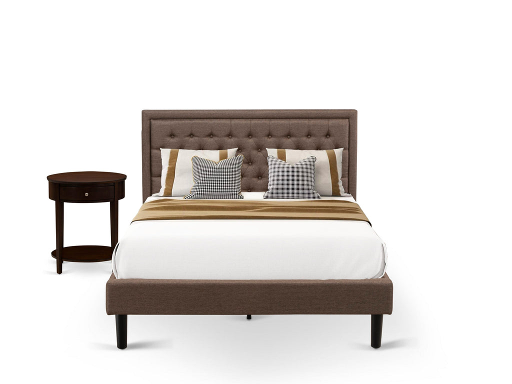 KD18Q-A8E4H Queen Bedroom Set Upholstered Wood Bed Frame & Nightstand with Drawer