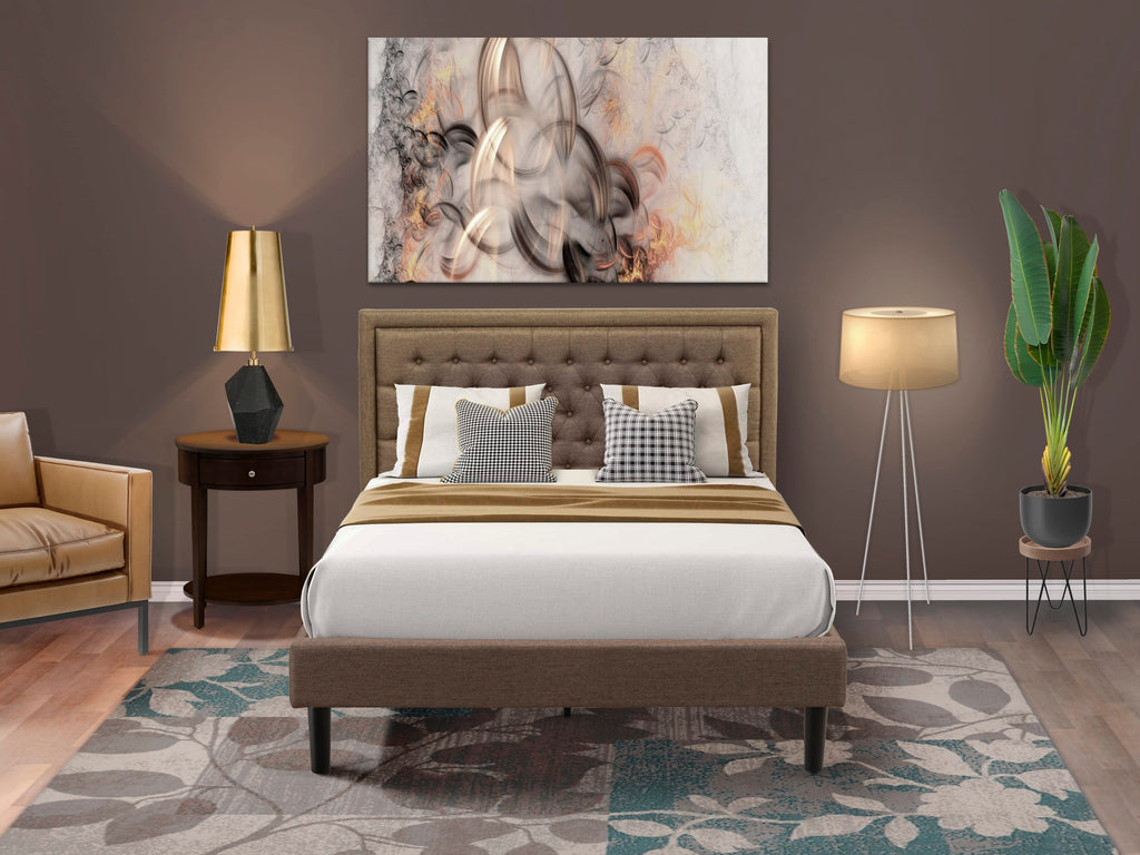 KD18Q-A8E4H Queen Bedroom Set Upholstered Wood Bed Frame & Nightstand with Drawer