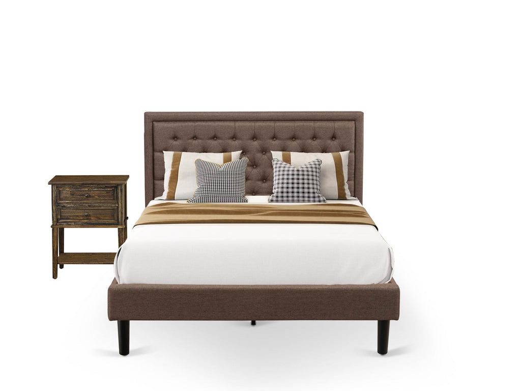 KD18Q-RBA4C Deluxe 2-Piece Set Queen Bed w/ Tufted Headboard & Nightstand w/ Sleek Drawers