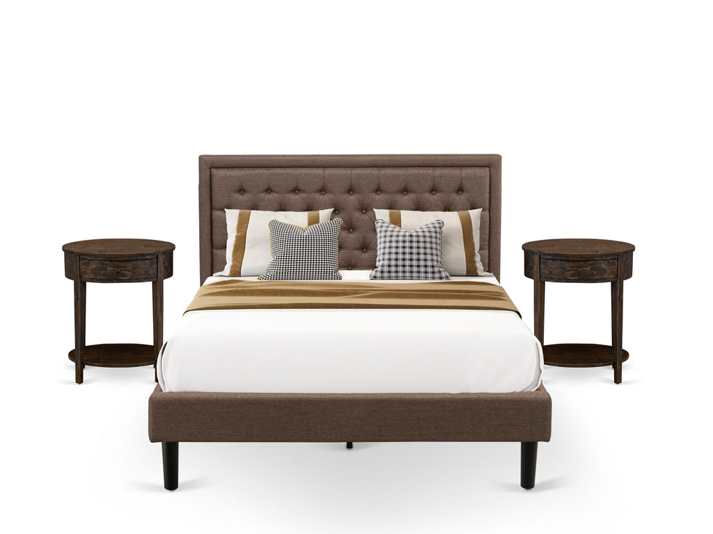 KD18Q-0LM6C 3 Piece Queen Room Ensemble Bed with Cushioned Headboard & 2 Matching Side Tables