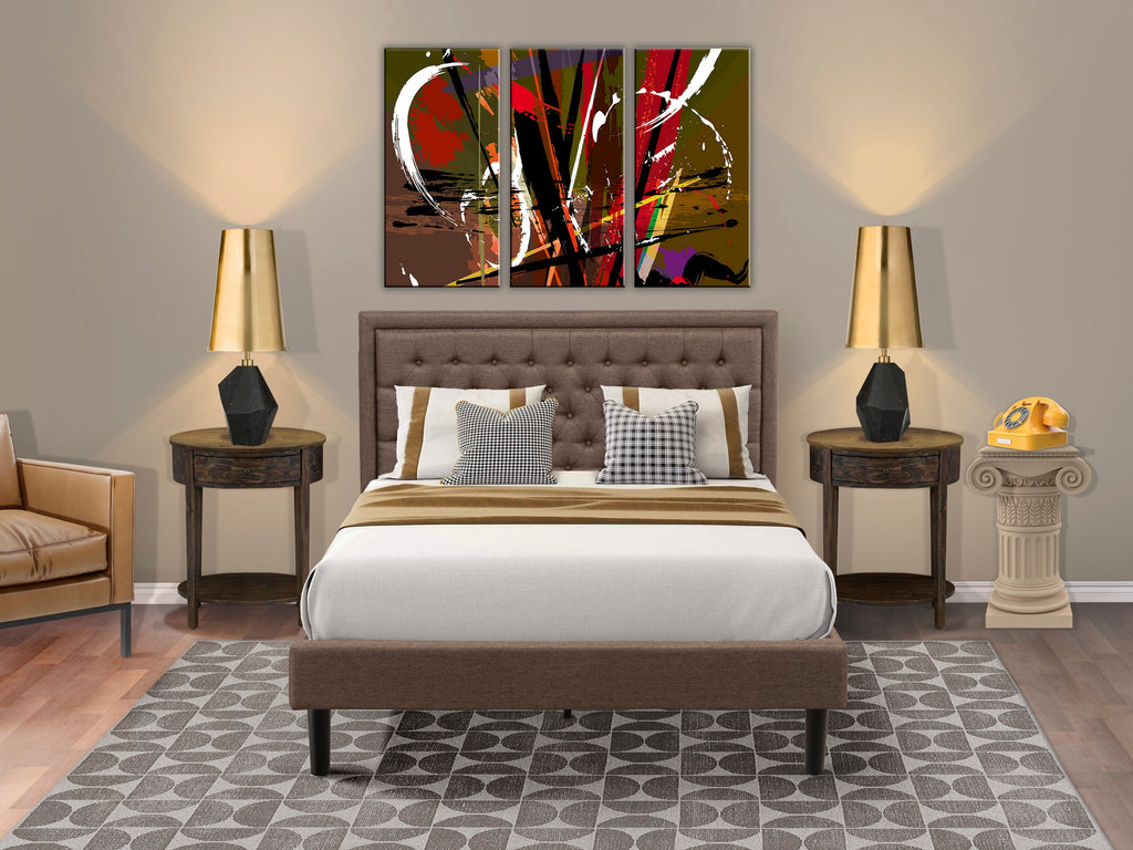 KD18Q-0LM6C 3 Piece Queen Room Ensemble Bed with Cushioned Headboard & 2 Matching Side Tables