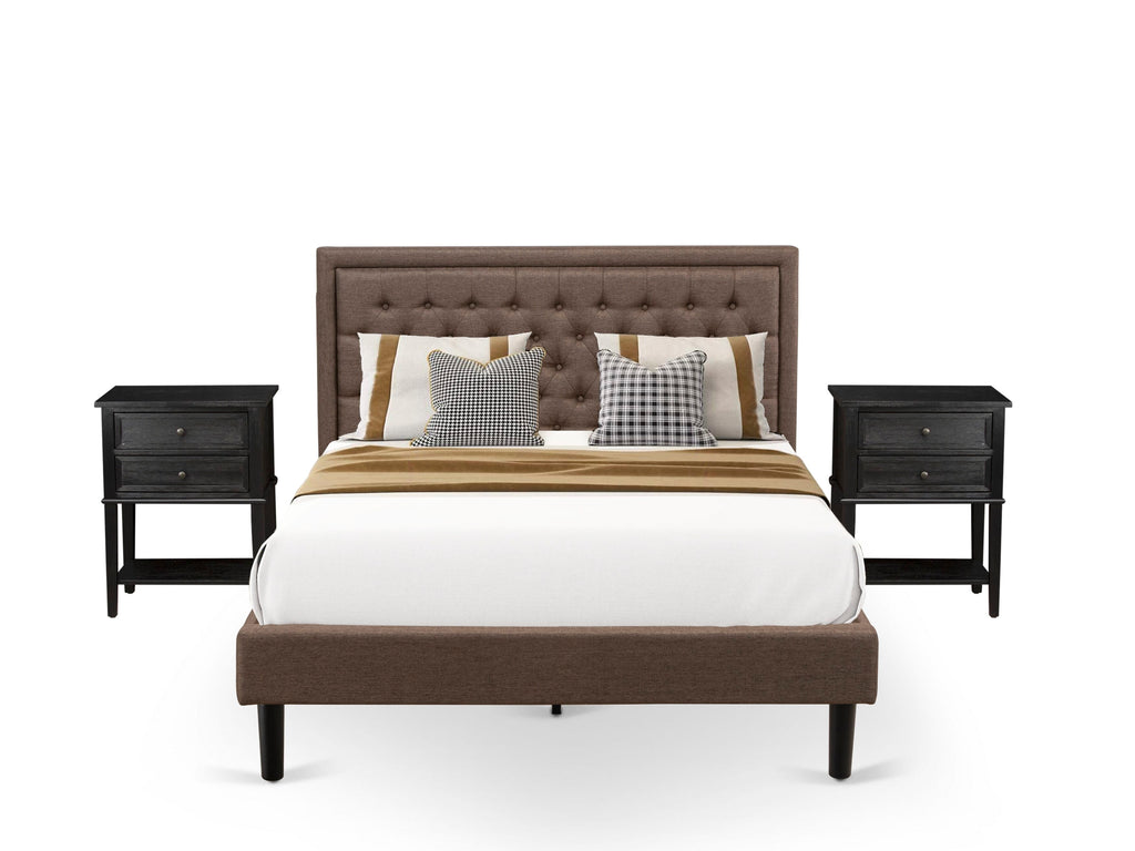 KD18Q-3DI4E 3-Piece Queen Bedroom Arrangement - Soft Headboard, Fabric Finish and Twin Minimalist Nightstands