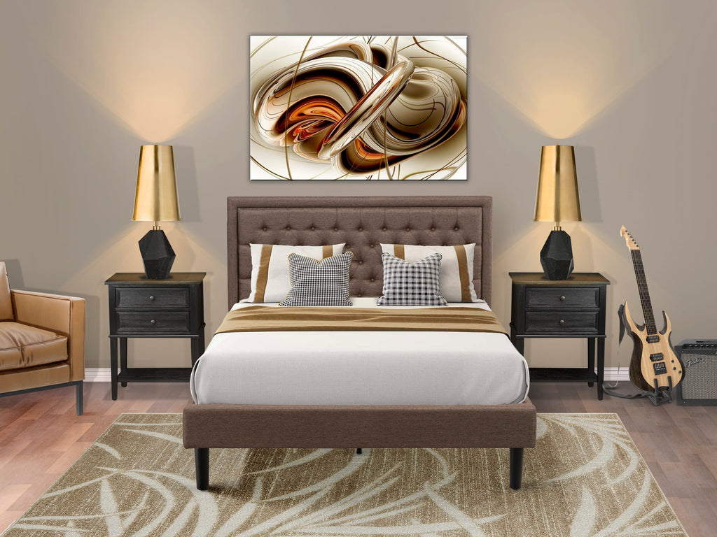 KD18Q-3DI4E 3-Piece Queen Bedroom Arrangement - Soft Headboard, Fabric Finish and Twin Minimalist Nightstands