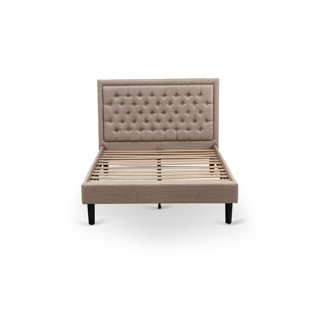 Explore the Elegance of KDF-1K-I Full Size Upholstered Bed with Tufted Khaki Fabric & Sleek Black Legs