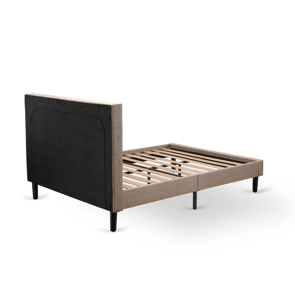 KD16F-BAR2J Two-Piece Bedroom Ensemble Platform Bed with Khaki Linen Headboard & Nightstand with Sleek Black Legs