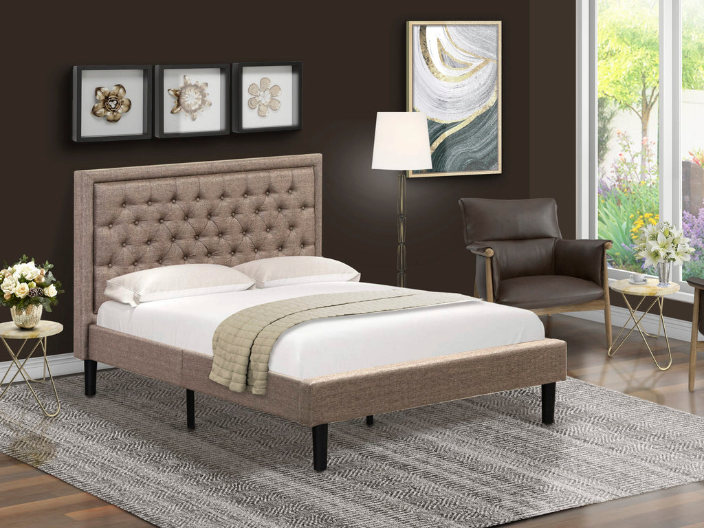 Explore the Elegance of KDF-1K-I Full Size Upholstered Bed with Tufted Khaki Fabric & Sleek Black Legs