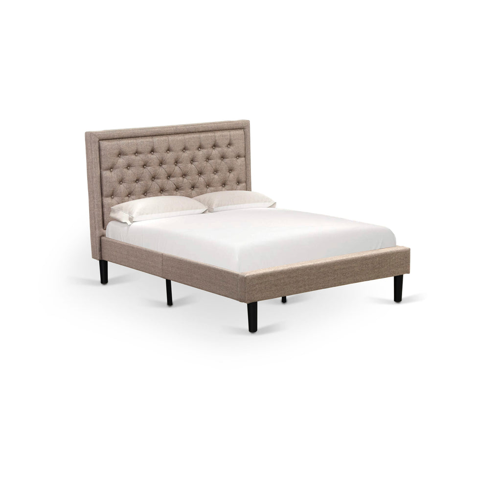 Explore the Elegance of KDF-1K-I Full Size Upholstered Bed with Tufted Khaki Fabric & Sleek Black Legs