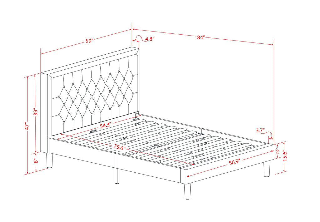 KD16F-RB4OR Elegant Bedroom Duo Charcoal Bed with Cushioned Headboard and Oak Bedside Drawer Ensemble