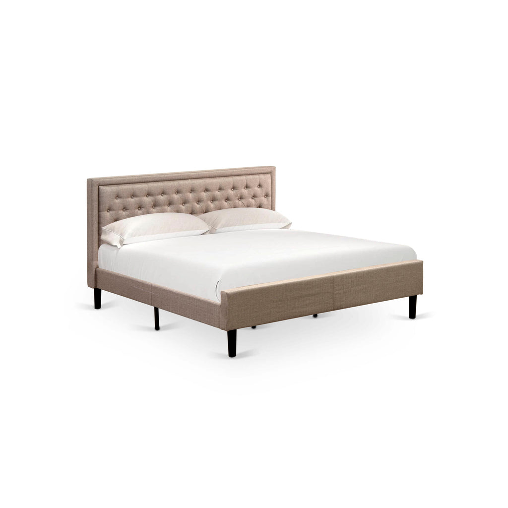KD16K-PEEBP 3-Piece Bedroom Set with Bed Frame, Button-Tufted Headboard and Nightstands featuring Modern Black Legs