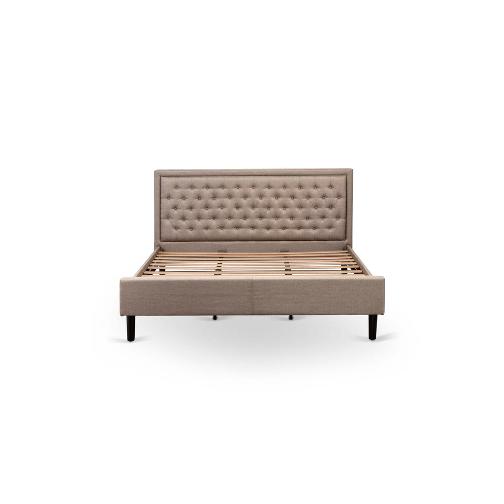 KD16K-HQ5ZA King Bed Set with Khaki Button Tufted Headboard and Pair of Nightstands