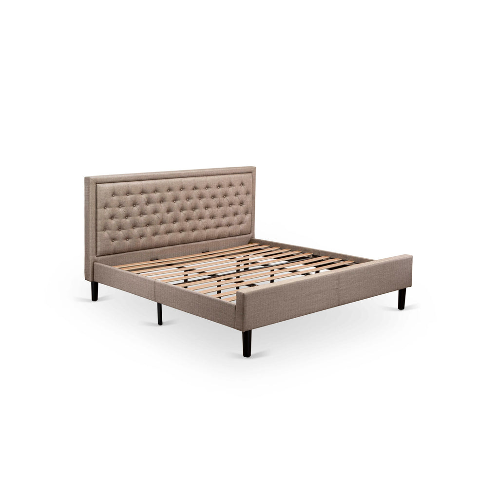 KD16K-PEEBP 3-Piece Bedroom Set with Bed Frame, Button-Tufted Headboard and Nightstands featuring Modern Black Legs